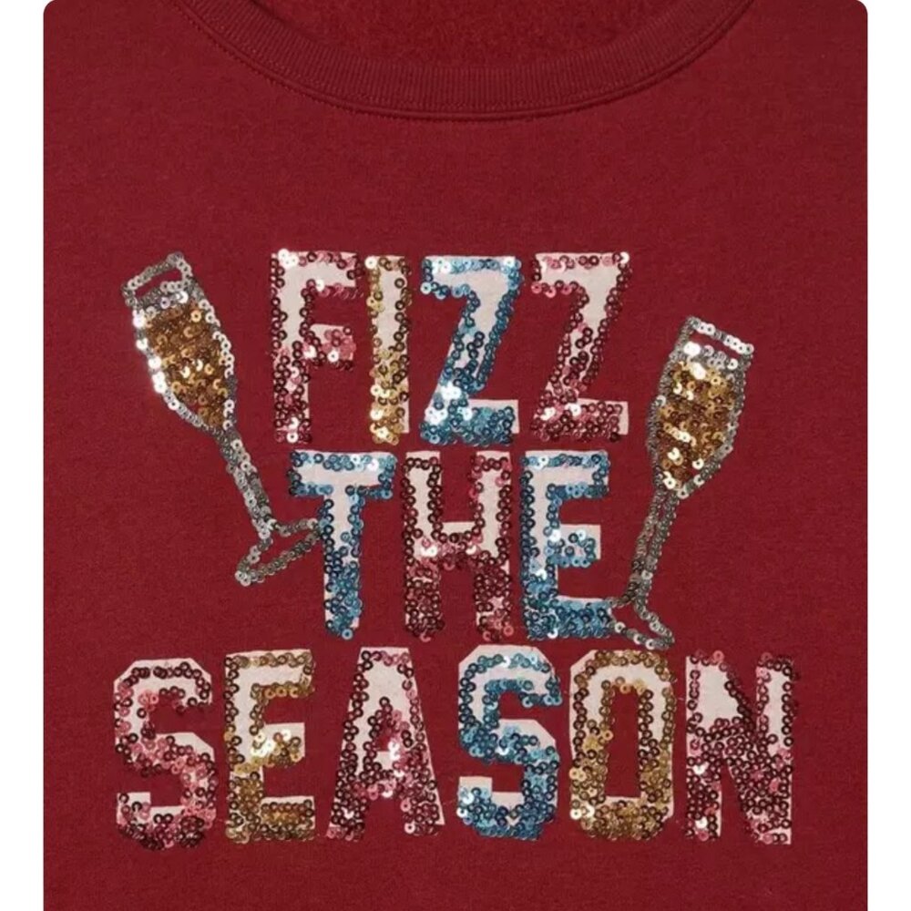 NWT Torrid Champagne Glass Sweatshirt Sequins Fizz The Season Red Holiday 1X